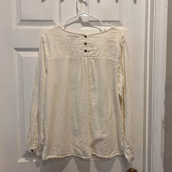 Ruff Hewn Women's Ivory White Cream Embroidered Top Large Cottagecore - Picture 8 of 9